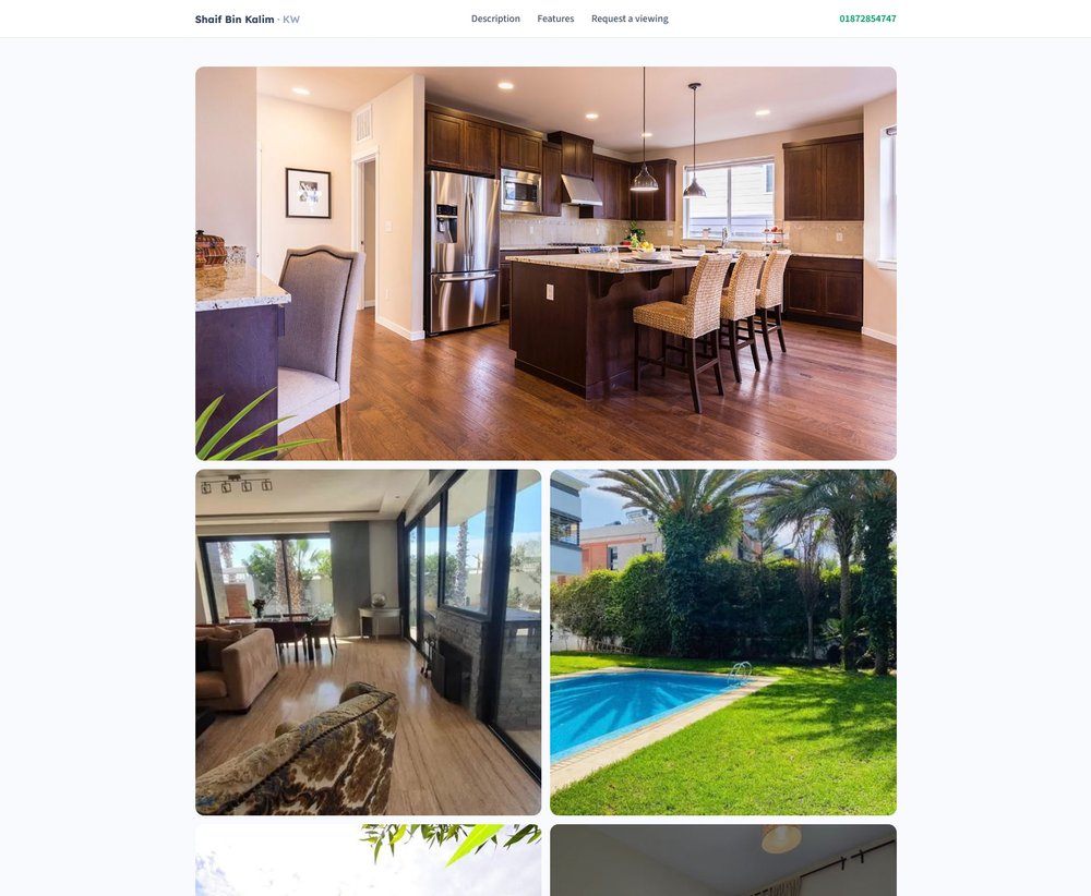 A public property share page with photo gallery, details and a request-a-viewing form